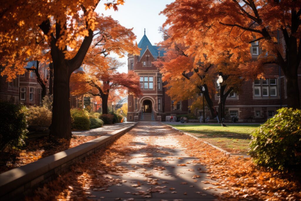 Fall Campus University Campus Adorned With Fall Foliage – Stock Photo 