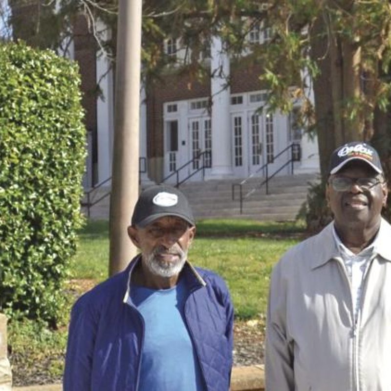 Athens civil rights convocation speakers in front of Townsend Auditorium