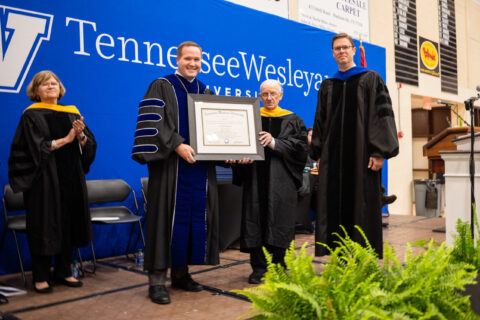 Dr. Tyler Forrest, Dr. Carl Colloms, and Dr. Grant Willhite of Tennessee Wesleyan University