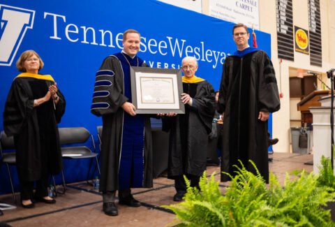 Dr. Tyler Forrest, Dr. Carl Colloms, and Dr. Grant Willhite of Tennessee Wesleyan University